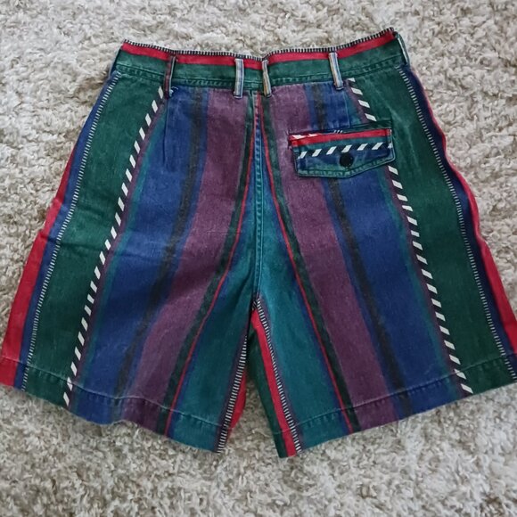 Women's Size S Multi Colour Striped Blue Grass Jean Shorts Chic Retro - Picture 2 of 7